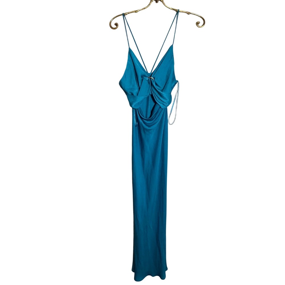 ZARA Aqua Blue Satin Criss Cross Back Maxi Dress Size S